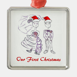 Our First Christmas/Bride & Groom Metal Ornament