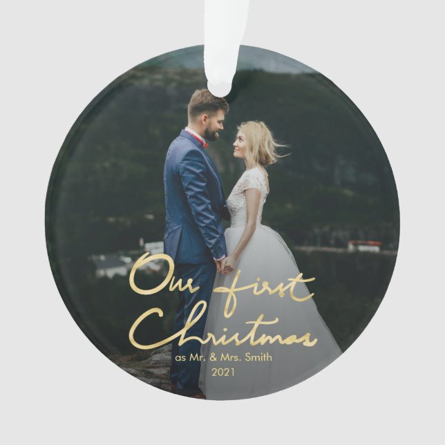Our First Christmas Chic Hand-Lettered Christmas Ornament (Front)