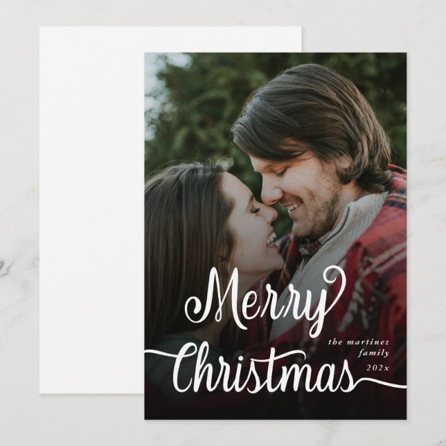 Our First Christmas Chic Script Name Christmass  C Holiday Card (Front/Back)