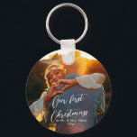 Our First Christmas Chic Script Name Christmass   Keychain<br><div class="desc">Our First Christmas Chic Script Name Christmass</div>