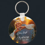 Our First Christmas Chic Script Name Christmass   Keychain<br><div class="desc">Our First Christmas Chic Script Name Christmass</div>