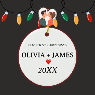 Our First Christmas Couple Heart Ceramic Ornament