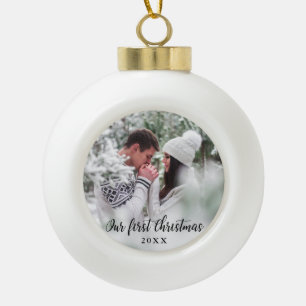 Our First Christmas Couple Photo Ceramic Ball Christmas Ornament