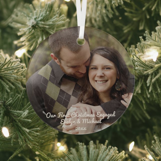 Our First Christmas Couple Photo Glass Ornament (Insitu)