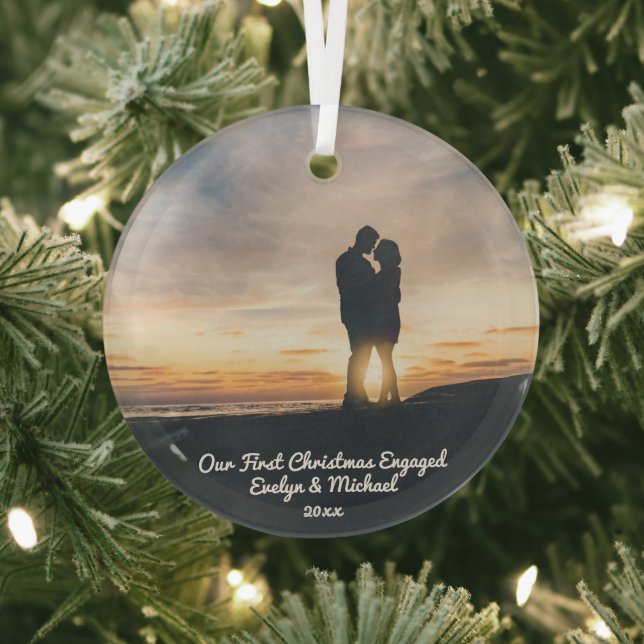 Our First Christmas Couple Photo Glass Ornament (Insitu)
