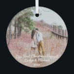 Our First Christmas Couple Photo Glass Ornament<br><div class="desc">Our first Christmas couple photo ornament. Stock image by aliceabc0 from Pixabay licensed under CC0. Stock image must be replaced with your own photo</div>