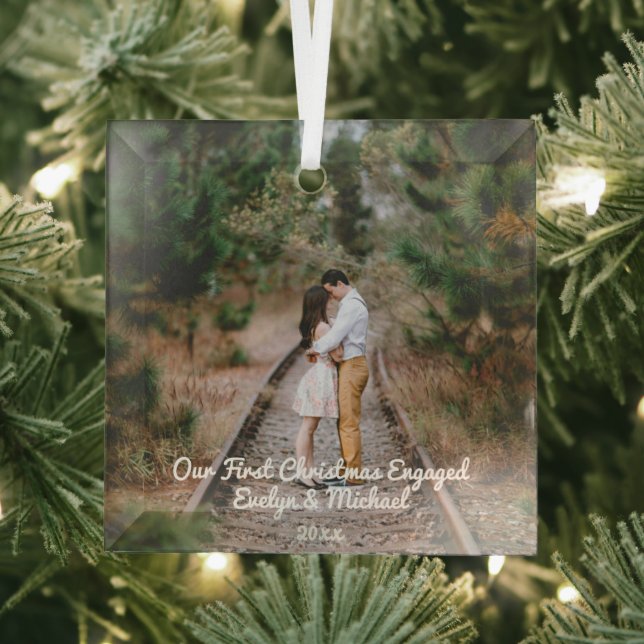 Our First Christmas Couple Photo Glass Ornament (Insitu)