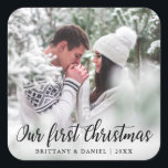 Our First Christmas Couple Photo Large Square Sticker<br><div class="desc">Our First Christmas Couple Photo Sticker - Large</div>