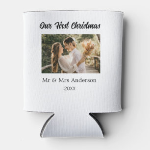 Our first Christmas couple photo name Mr & Mrs mod Can Cooler