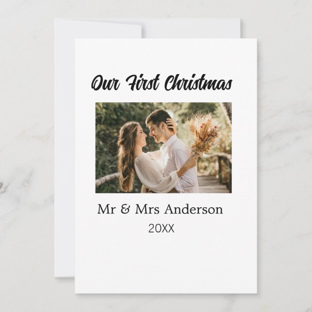 Our first Christmas couple photo name Mr & Mrs mod Invitation (Front)