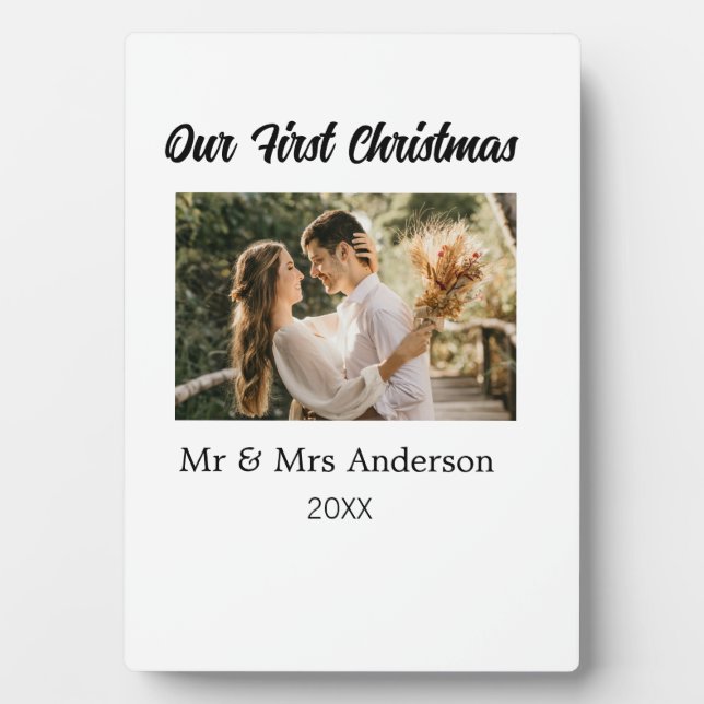 Our first Christmas couple photo name Mr & Mrs mod Plaque (Front)
