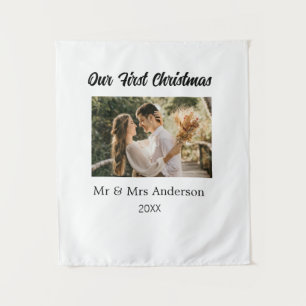 Our first Christmas couple photo name Mr & Mrs mod Tapestry