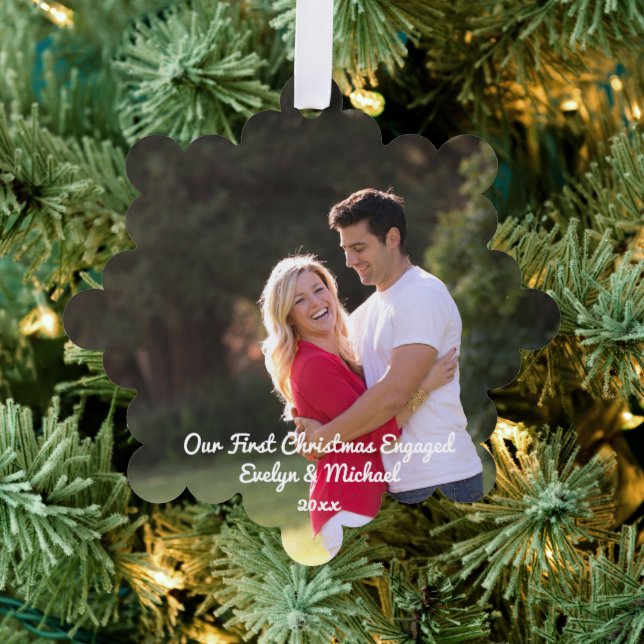 Our First Christmas Couple Photo Ornament Card (Insitu (Tree))
