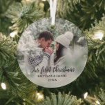 Our First Christmas Couple Photo Round Glass Ornament<br><div class="desc">Elegant Our First Christmas Couple Photo Glass Ornament</div>