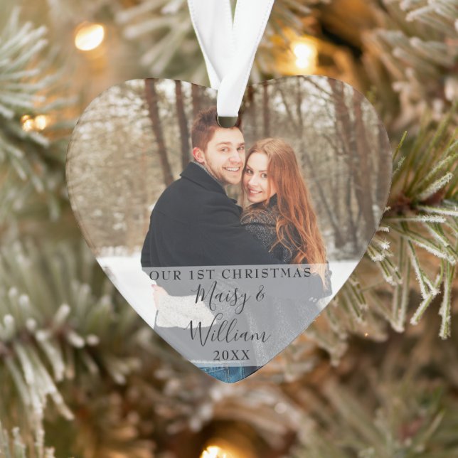 Our First Christmas Couple Photos Script Heart Ornament (Tree)