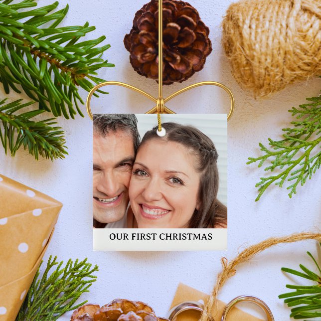 Our First Christmas Couple's Photo Ceramic Ornament (Creator Uploaded)