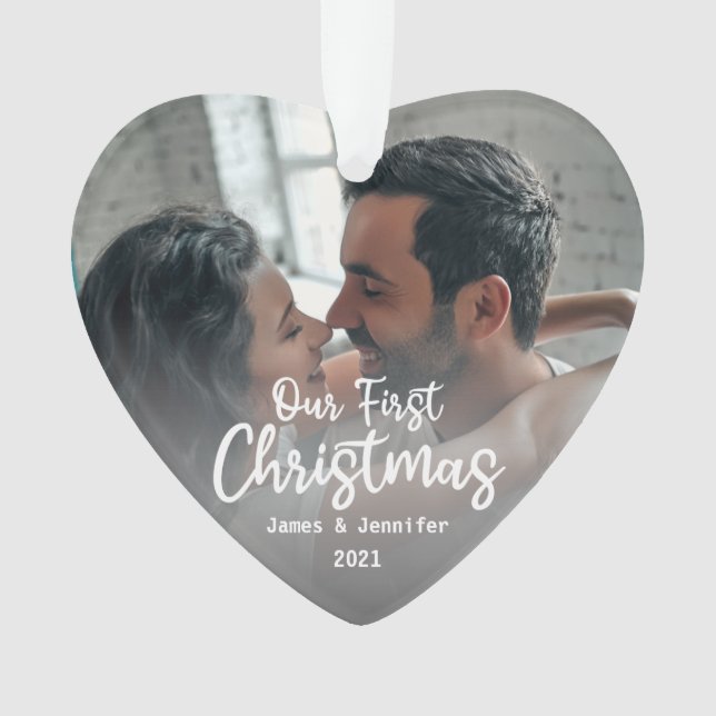 Our First Christmas Custom Couple Names & Photo Ornament (Front)