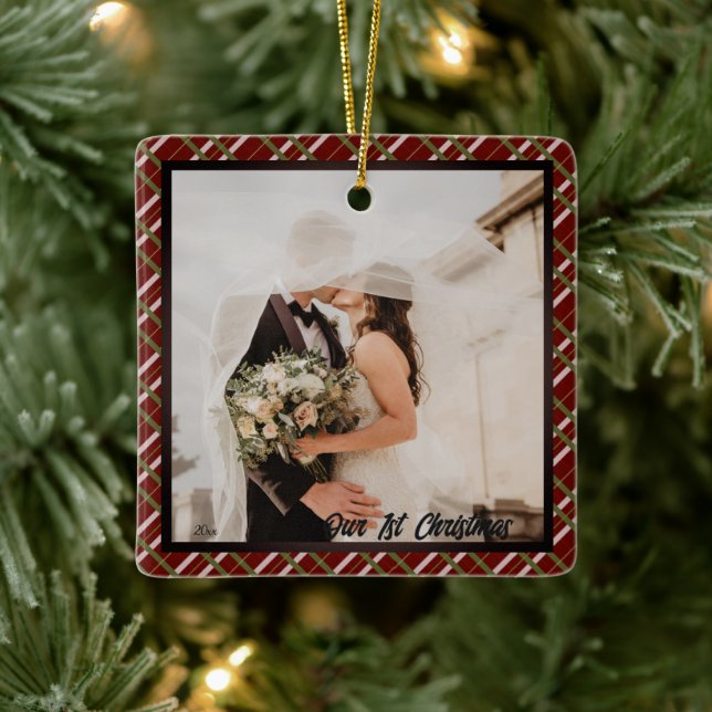 Our First Christmas, Custom Photo Ceramic Ornament (Tree)