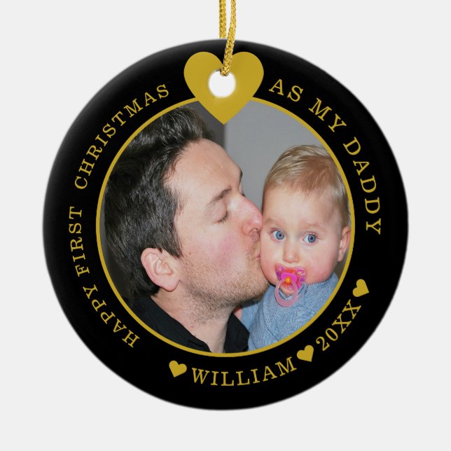 Our First Christmas Daddy And Baby Photo Ceramic Ornament (Front)