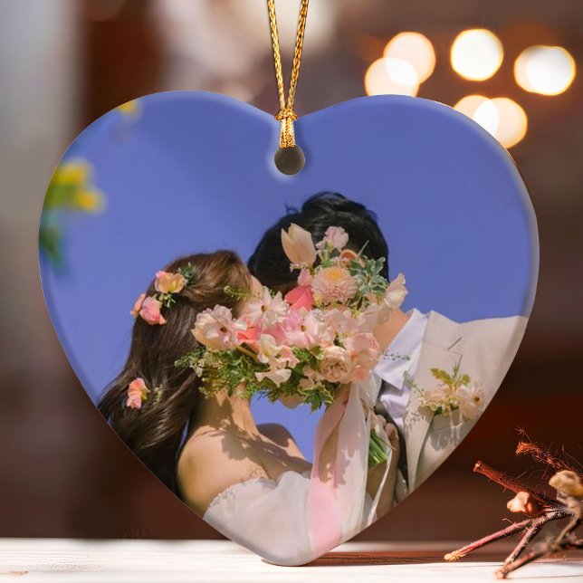 Our First Christmas Elegant Rose Gold Couple Photo Ornament (Creator Uploaded)