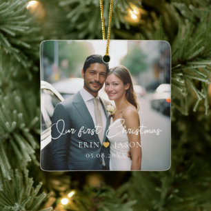 Our first Christmas!  Elegant, Simpel, Photo Ceramic Ornament