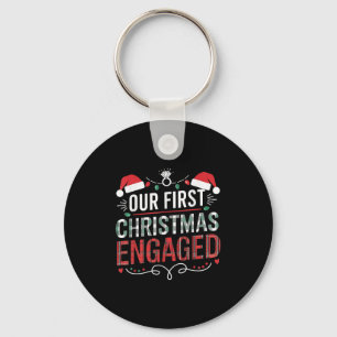 Our First Christmas Engaged 2024 Couples Pajamas C Keychain
