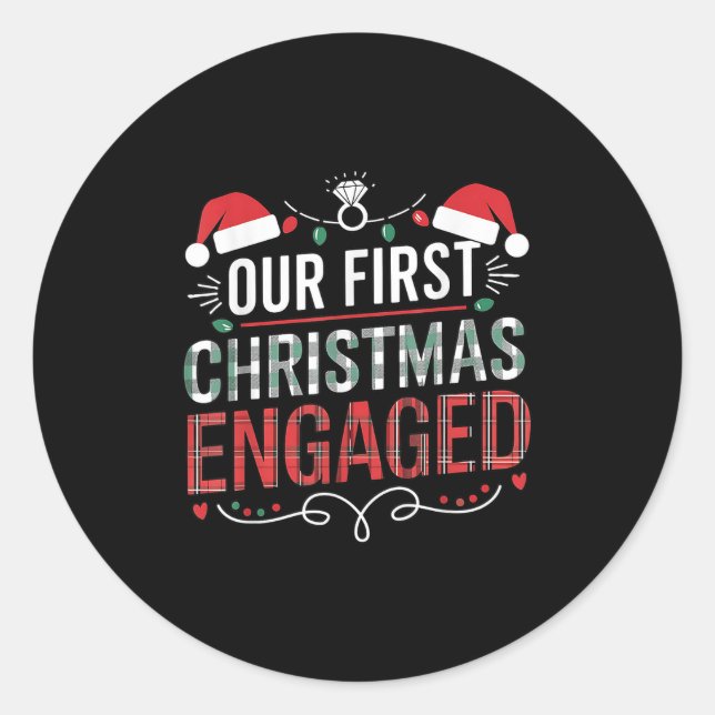 Our First Christmas Engaged 2024 Couples Pyjamas C Classic Round Sticker (Front)