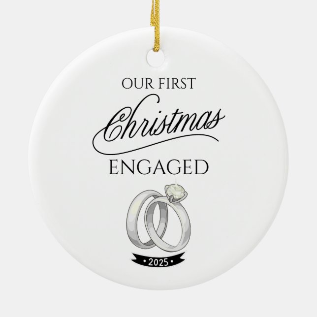 Our First Christmas Engaged 2025 Ceramic Ornament (Back)
