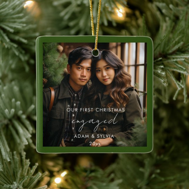 Our First Christmas Engaged Ceramic Ornament (Tree)