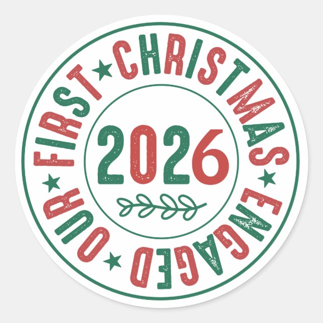 Our First Christmas Engaged Coffee Holiday  Classic Round Sticker (Front)