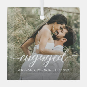 Our first Christmas Engaged Custom Photo Names  Glass Ornament