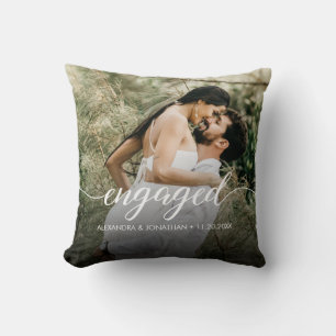 Our first Christmas Engaged Custom Photo Names  Throw Pillow
