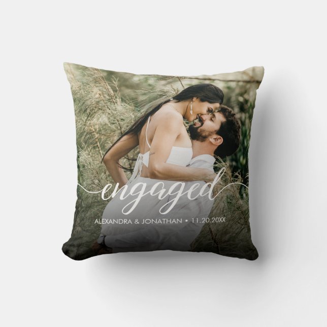 Our first Christmas Engaged Custom Photo Names  Throw Pillow (Front)