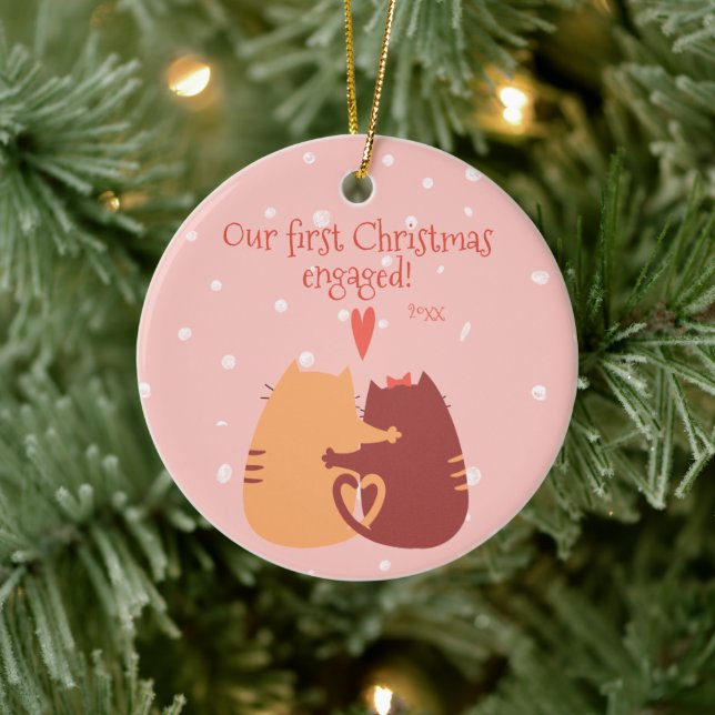 Our first Christmas engaged! Cute Cats Ceramic Ornament (Tree)