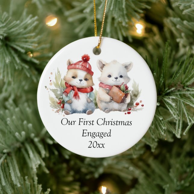 Our First Christmas Engaged Cute Ceramic Ornament (Tree)