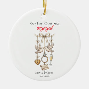 Our First Christmas Engaged Cute Ring Date Doves Ceramic Ornament