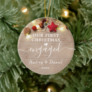 Our First Christmas Engaged Elegant Couple 1St Ceramic Ornament