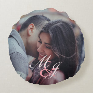 Our first Christmas Engaged Elegant Minimalist Round Pillow