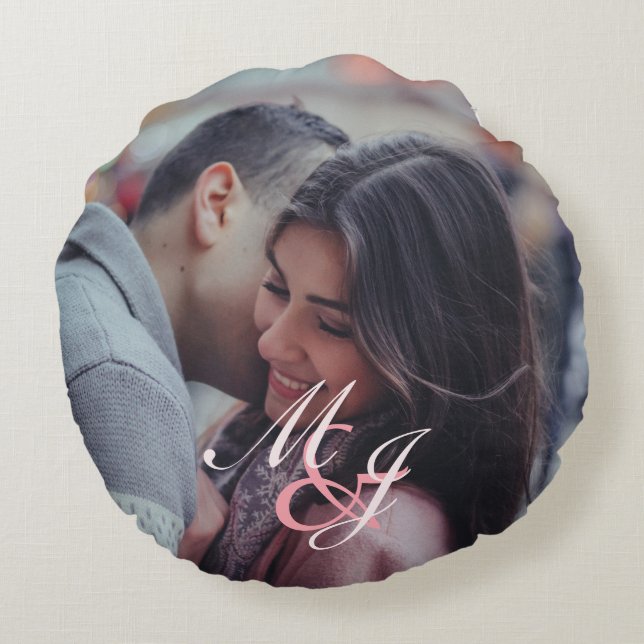 Our first Christmas Engaged Elegant Minimalist Round Pillow (Back)
