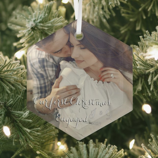 Our first Christmas Engaged Glass Ornament (Insitu)