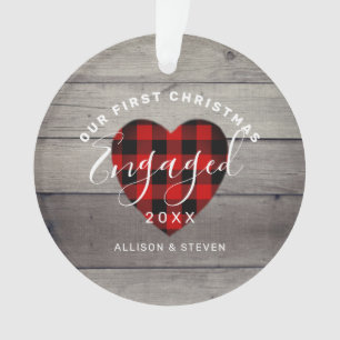 Our First Christmas Engaged Hand Lettered Heart Ornament