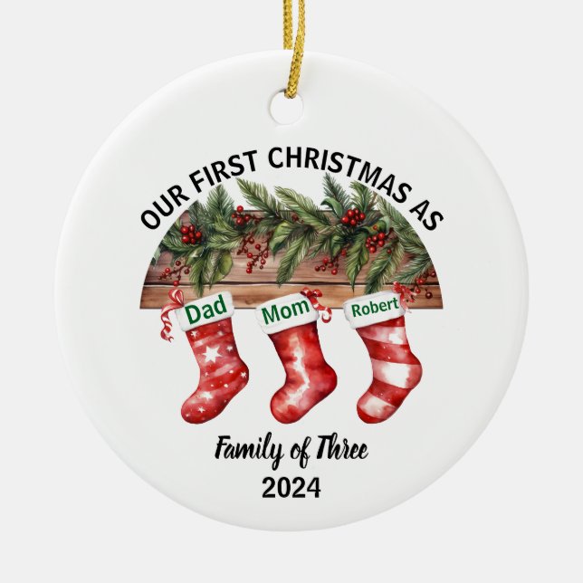 Our First Christmas Engaged | Holiday Ceramic Ornament (Front)
