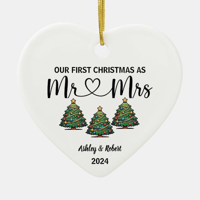 Our First Christmas Engaged | Holiday Ceramic Ornament (Front)