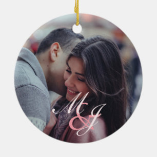 Our first Christmas Engaged Minimal Pink Modern Ceramic Ornament