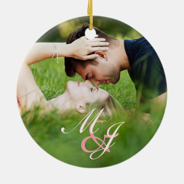 Our first Christmas Engaged Minimalist Elegant  Ceramic Ornament (Back)