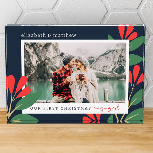 Our First Christmas Engaged Modern Foliage Photo Block