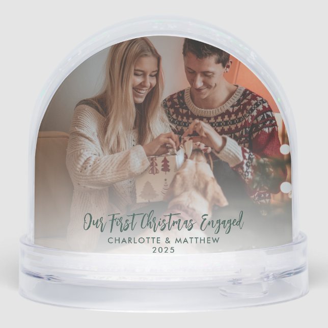 Our First Christmas Engaged Modern Photos Snowglobe (Back)