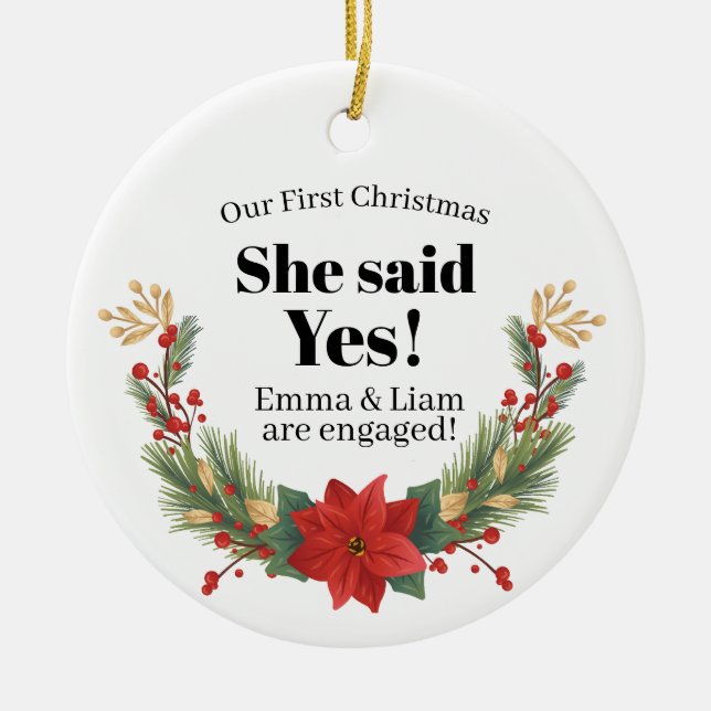 Our First Christmas Engaged Ornament Customizable (Front)