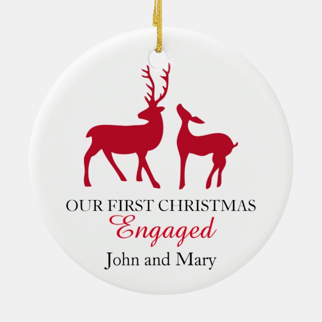 Our first Christmas Engaged ornament, love deers Ceramic Ornament (Back)
