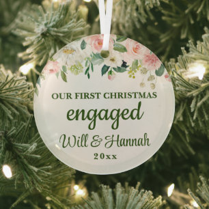Our First Christmas Engaged Personalized Couple Glass Ornament